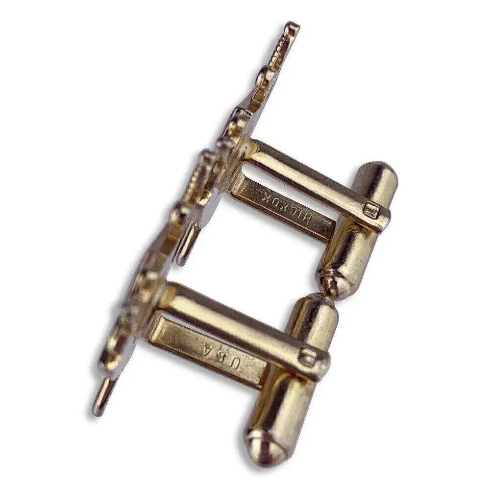 Crossed Swords & Shield Gold Tone Cufflinks Knight Heraldry Hickok Vintage L1 - Picture 4 of 6